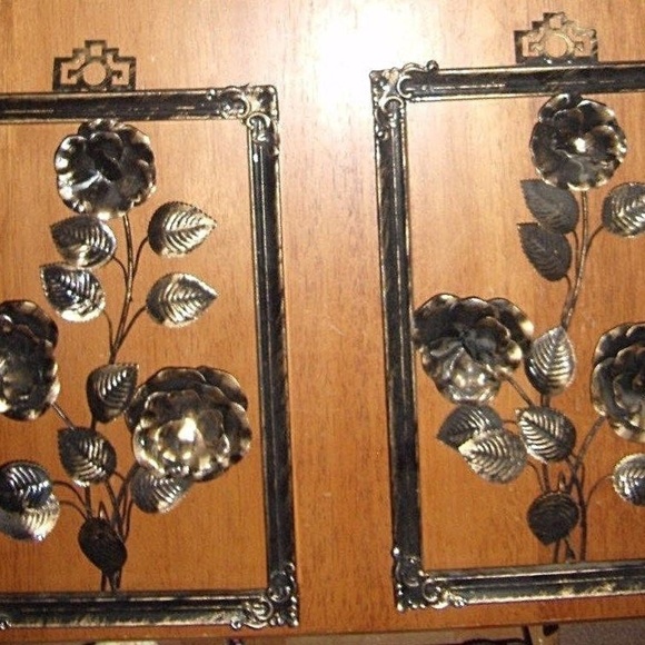 Vintage Metal flower roses framed wall decor